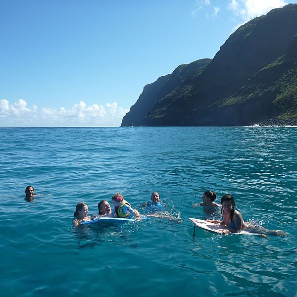 a group of people swimming in a body of water